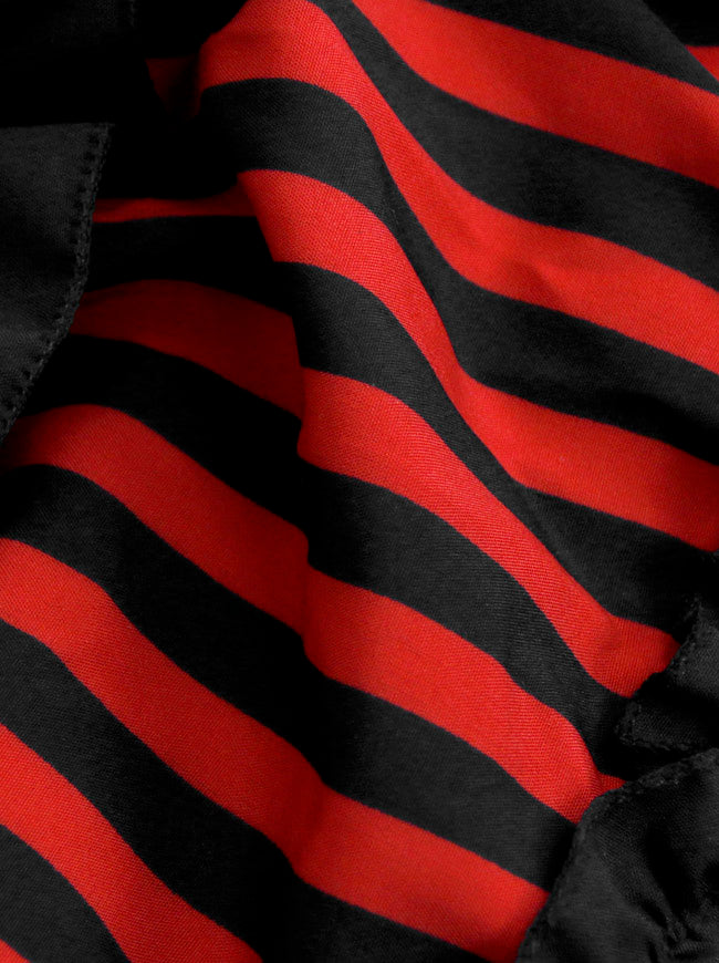 Victorian Gothic Stripe High Waist Ankle Length Hippie Skirt Red and Black Detail View