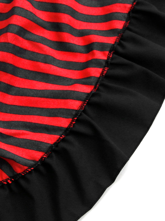 Old Fashion Comfortable Stripe Elastic Waist Stretchy High Low Skirt Detail View