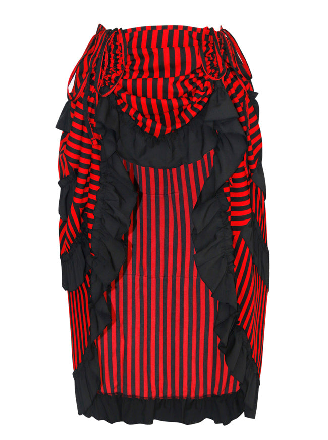 Steampunk Gothic Stripe High Low Cyberpunk Skirt Black/Red Main Image