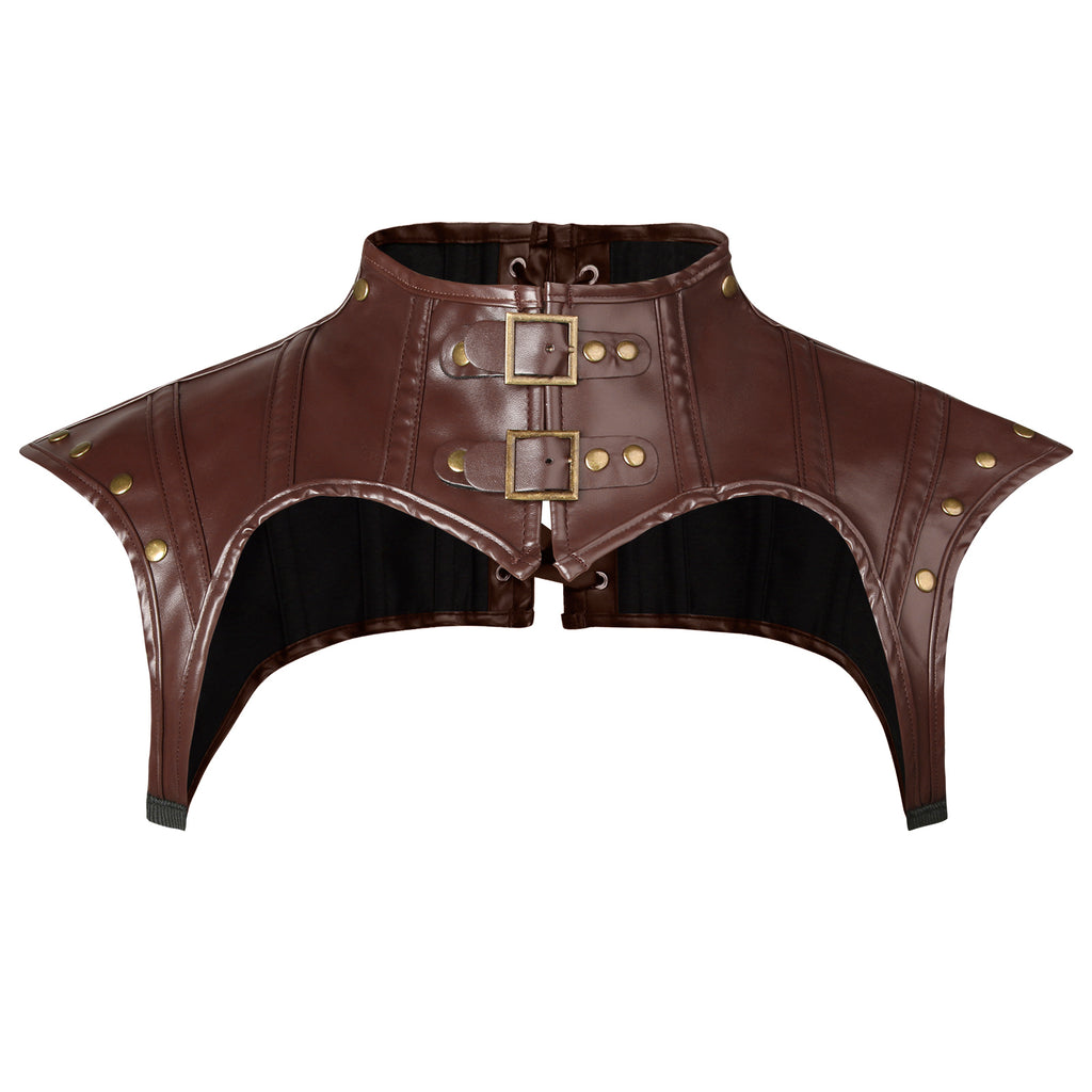 Steampunk Gothic Accessories PU Leather Pauldron Collared Rivet Armor Costume Shrug Jacket Main View