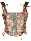Charmian Women's Renaissance Vintage Boned Satin Strapped Overbust Corset Bustier Brown Main Image