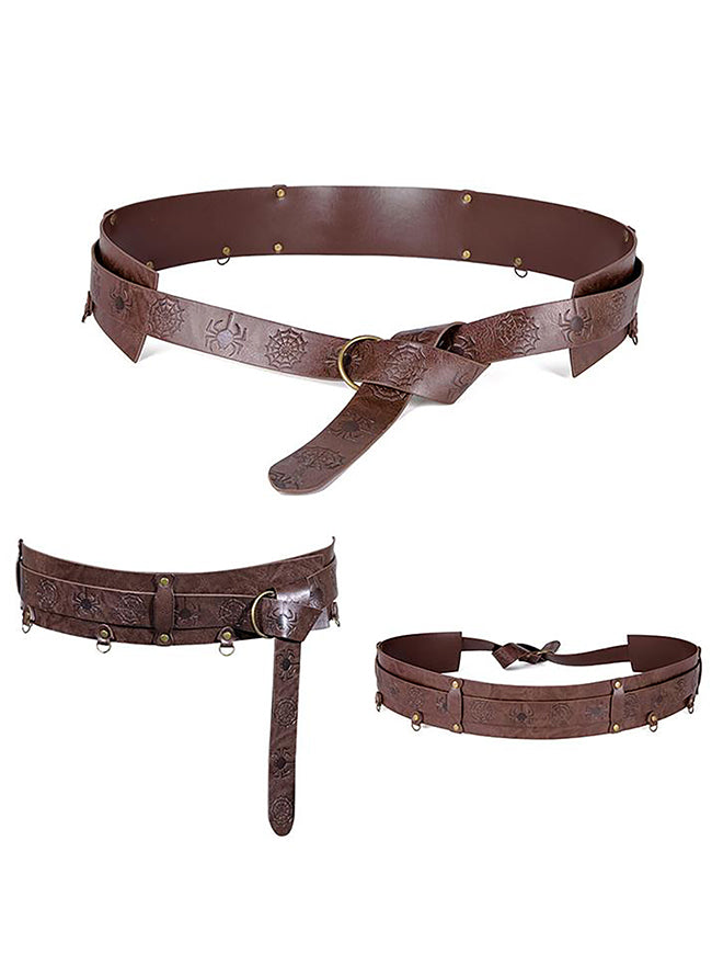 Charmian Mens Medieval Viking Faux Leathe Waistband Embossing Waist Belt Dark Brown Main Image