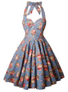 Charmian Women's 1950s Vintage Retro Sleeveless Swing Floral Halter Corset Blue Main Image