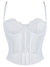 Charmian Women's Y2K Lace Mesh Boned Bustier Corset Top with Spaghetti Straps White Main Image