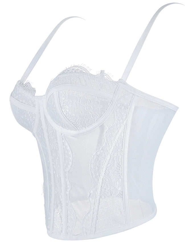 Lace Top White Corset with Spaghetti Straps Back View