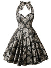 Charmian Women's 1950s Vintage Retro Sleeveless Swing Floral Halter Corset Dress Metallic Black Main Image
