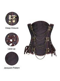Retro Burlesque Women Brocade Gothic Steampunk Strapless Lace Up Waist Cincher Underbust Corset Tops Main View