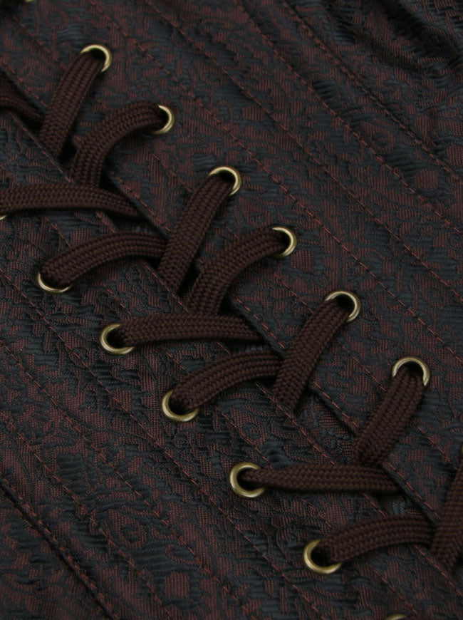 Classical Burlesque Lady Brocade Gothic Clasp Closure Strapless Lace Up Body Shaper Metal Boning Underbust Corset Tops Detail View
