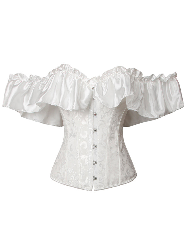 Charmian Damen Vintage Viktorianisch Off Shoulder Rüschen Überbrust Korsett mit Schnürung Weiß Hauptbild