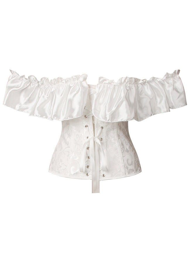 Off Shoulder Ruffle Overbust Corset Tops Back View