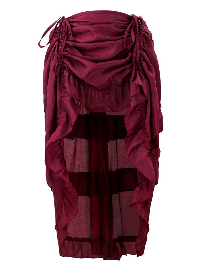 Steampunk Gothic Victorian Cyberpunk High Low Ruffle Skirt Wine Red Main Image