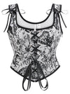 Charmian Women Renaissance Floral Overbust Corset Top Bustier Bodice with Zipper Black Main Image