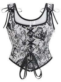 Charmian Women Renaissance Floral Overbust Corset Top Bustier Bodice with Zipper Black Main Image