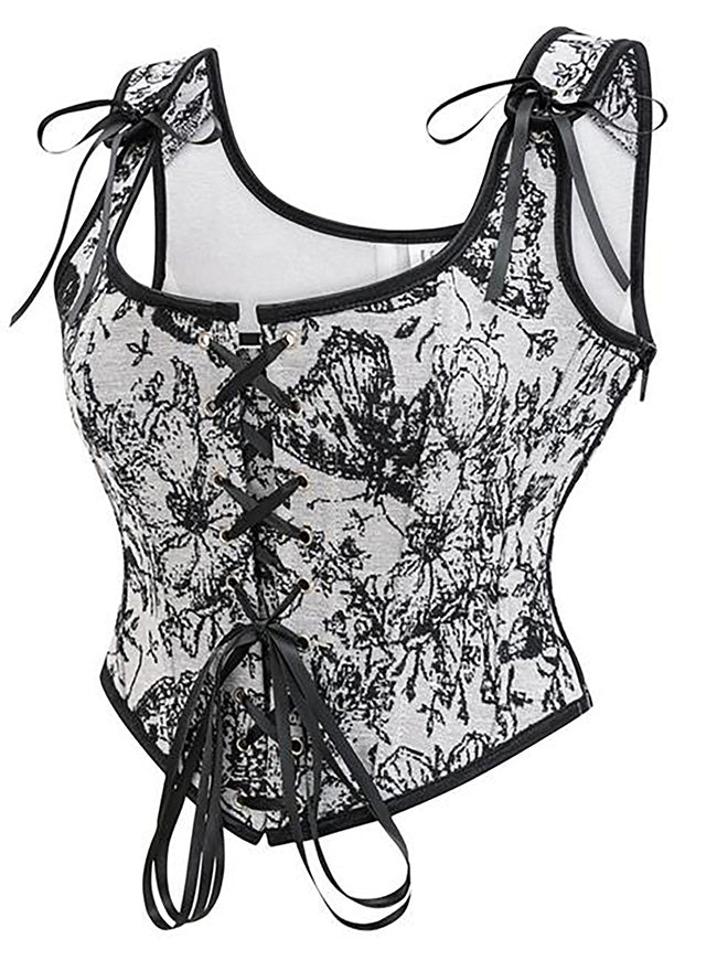 Women Lace Up Corset Top with Straps Back View