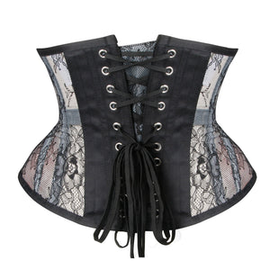 Victorian Black Mesh Lace Up Underbust Corset Waspie Back View