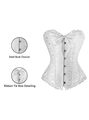 Women's High Quality Satin Laces Boned Wedding Dresses Corset Bustier White Detail View
