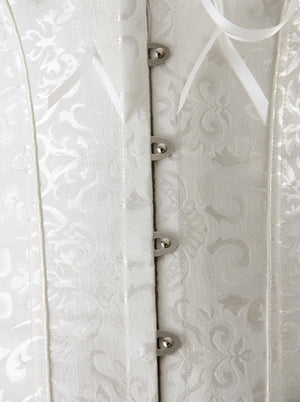 Women's Vintage Satin Boned Lace up Overbust Corset Bustier White Detail View