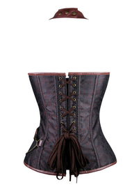 Women's Gothic Spiral Steel Boned Halter Leather Hourglass Overbust Corset Brown Back View