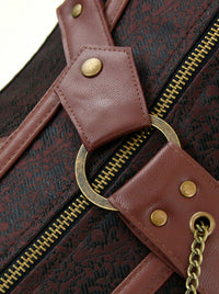 Women's Hot Sale Spiral Steel Boned Halter Leather Cosplay Corset Brown Detail View