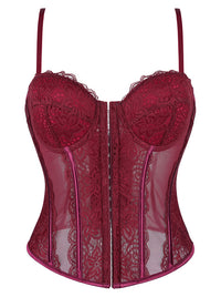 Charmian Women's Y2K Lace Mesh Corset Top with Adjustable Straps Burgundy Main Image