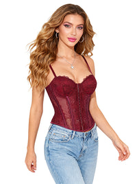 Red Lace See Through Corset Bustier Top Side View