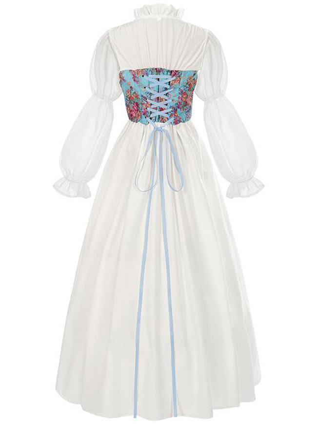 White Summer Floral Dress with Ruffles Side View