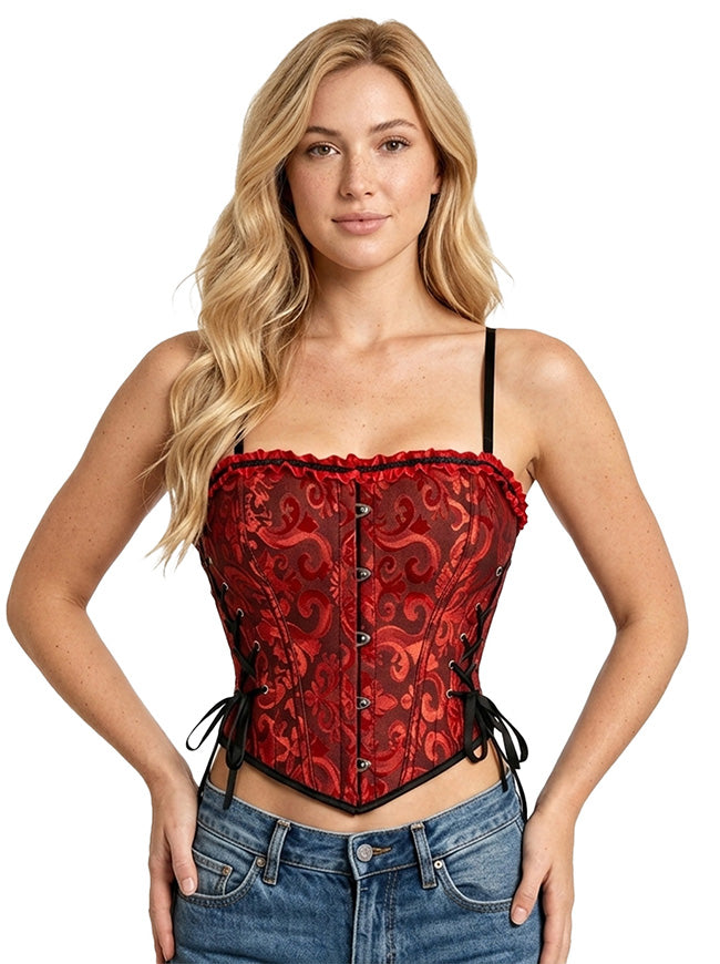 Renaissance Brocade Lace-Up Overbust Corset Boned Bustier Top Model View