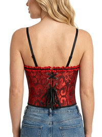 Vintage Brocade Lace Up Overbust Corset with Detachable Straps Side View