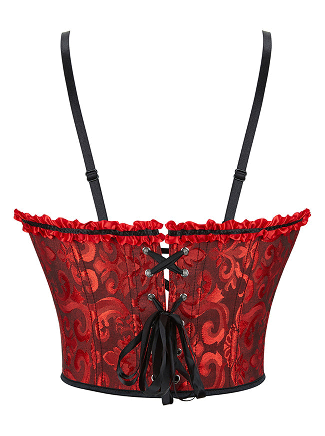 Women Victorian Floral Short Front Busk Corset Top Detail View