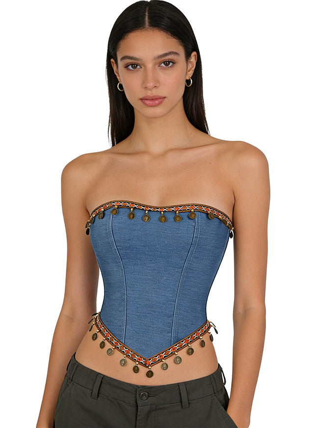 Women Overbust Bustier Corset Jean Tube Top Model View