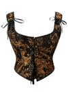 Charmian Women Renaissance Floral Overbust Corset Top Bustier Bodice with Zipper Black/Gold Main Image