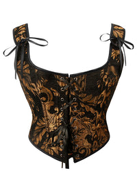 Charmian Women Renaissance Floral Overbust Corset Top Bustier Bodice with Zipper Black/Gold Main Image