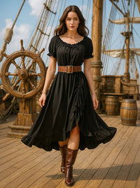 Women Long Flowy Dress Pirate Costume Dress Detail View