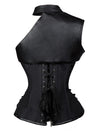 Elegant Palace Series Burlesque Women Black Leather Punk Gothic Steel Boned Strapless Lace Up Body Shapewear Overbust Corset Tops Back View