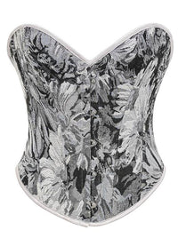 Charmian Women's Vintage Daisy Floral Print Lace Up Overbust Corset Bustier Top Grey Main Image