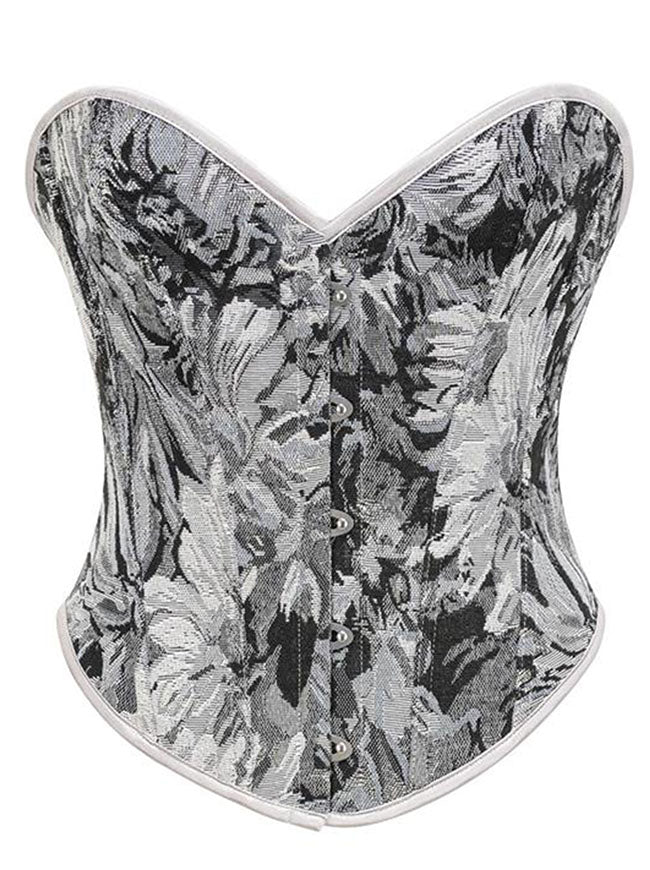 Charmian Women's Vintage Daisy Floral Print Lace Up Overbust Corset Bustier Top Grey Main Image