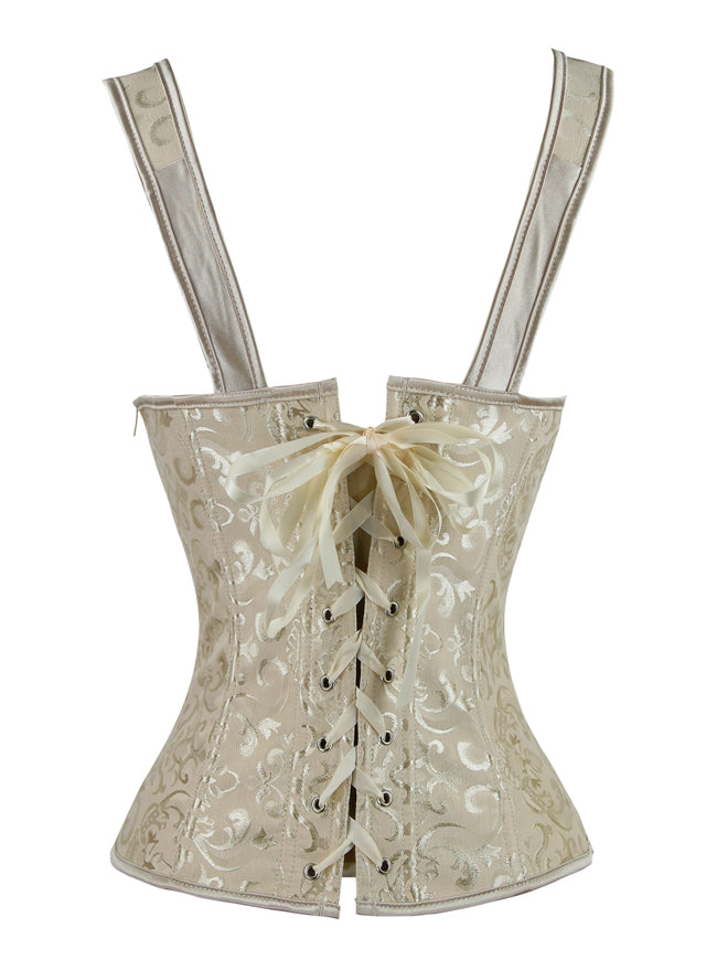 Elegant Vintage Qadın Ərik Brocade Vintage Steampunk Plastik Sümüklü Krujevalı Bədən Formalı Jilet Korset Üstləri Arxa Görünüş
