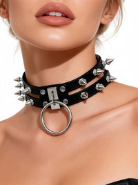 Women Spiked Halloween Cosplay Choker Model View
