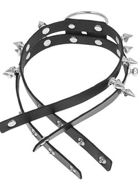 Women Black Spiked Leather Choker Detail View