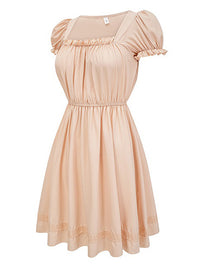 Puff Sleeve Beach Vacation A Line Dresses Back View