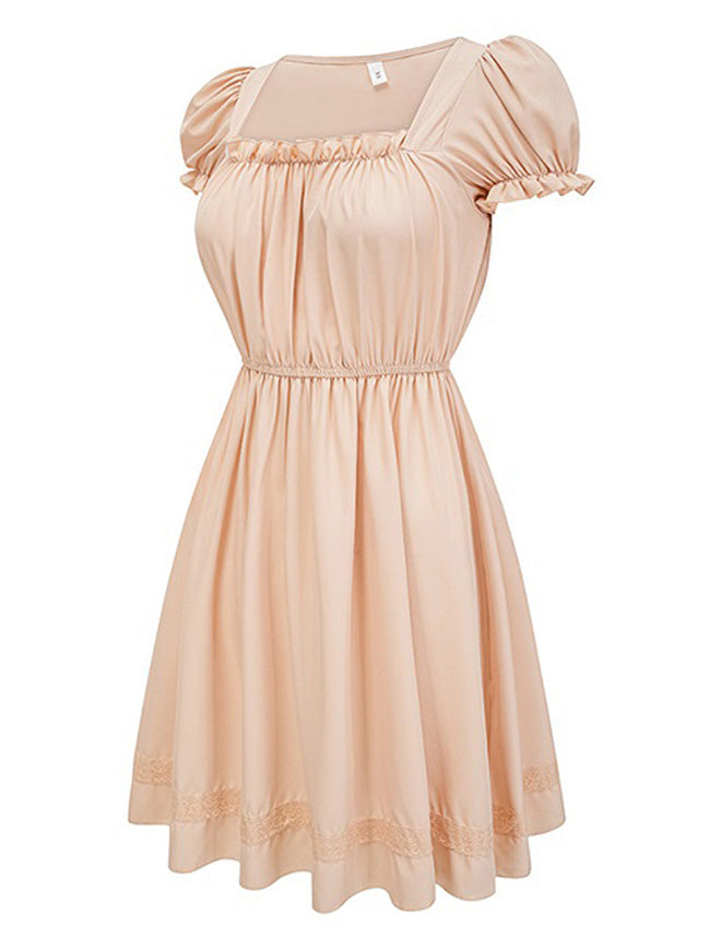 Puff Sleeve Beach Vacation A Line Dresses Back View