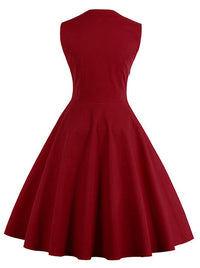 Women Wine Red Sleeveless Summer Swing Dress Back View
