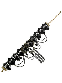 Vintage Victorian Gothic Steampunk Jewelled Rhinestone Accessories Ajustable Lace Choker Necklaces Detail View