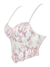 Top de tirantes estilo corsé vintage con estampado floral para mujer (vista lateral)