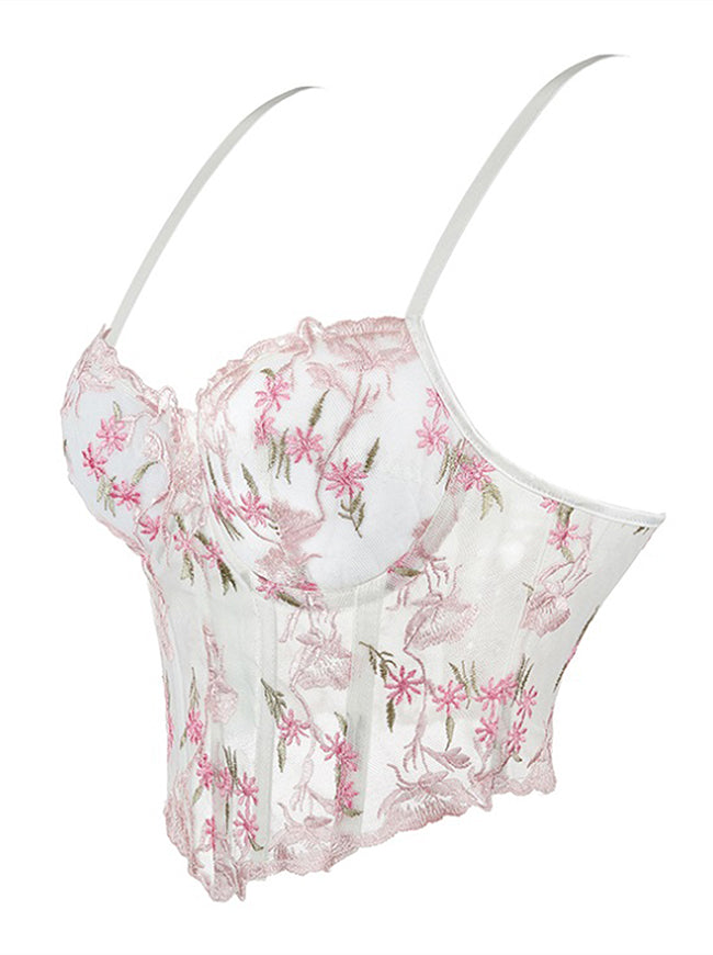 Top de tirantes estilo corsé vintage con estampado floral para mujer (vista lateral)