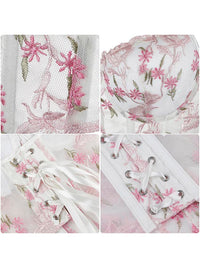 Top corsé para mujer con bordado de flores rosas (vista detallada)