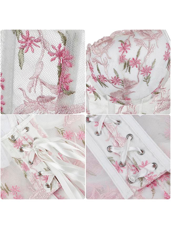 Top corsé para mujer con bordado de flores rosas (vista detallada)