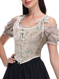Renaissance Blumenmuster Bodyshaper-Korsett mit Schnürung und Trägern für Damen Modellansicht