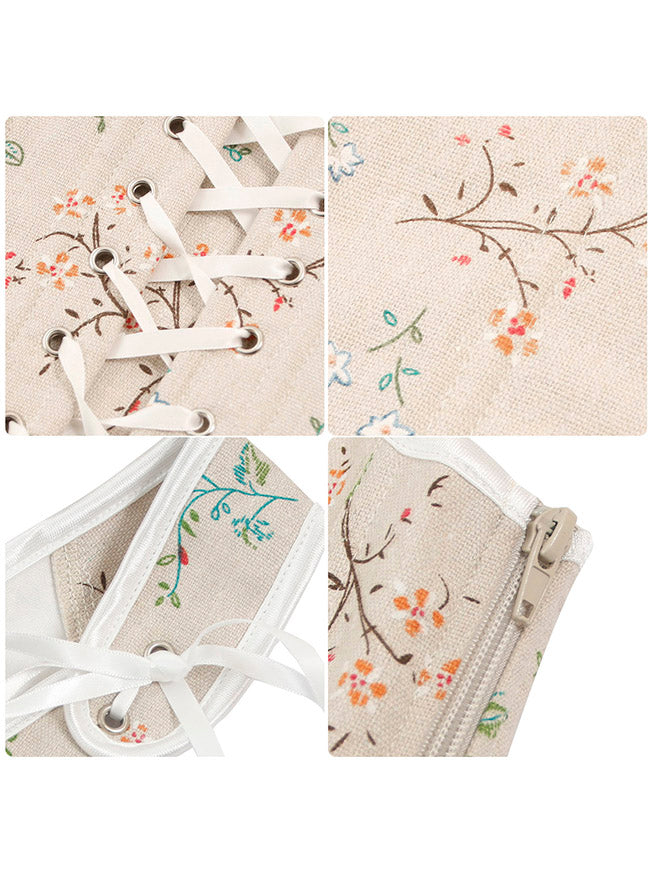 Floral Tie Up Peasant Corset with Straps Detail View