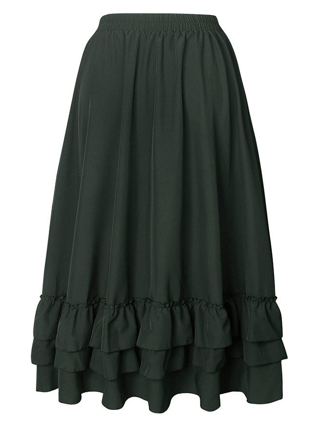 Vintage Ruffle Layered Pleated Skirt Back View